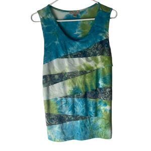 Energe Women's‎ Size Small Fairy Hippie Green Blue Tiered Mixed Media Top